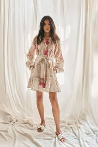 Vestido largo bohemio de alta calidad OEM para mujer, cuello redondo, manga 3/4, verano, colocación de lujo, bordado, ajuste holgado, ropa de fiesta en la espalda - Product Image 3