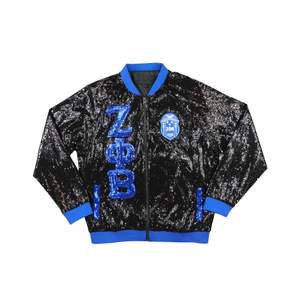 Chaqueta de lentejuelas Zeta Phi Beta Sorority Negro Azul personalizado griego vida ropa bordada Crest ZPB 1920 Sparkle Varsity Party Wear - Product Image 1