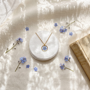 Collier en résine avec fleurs <span class=keywords><strong>de</strong></span> mignonnette pressées, plaqué or et argent, en acier inoxydable, pendentif cercle miniature, ensemble <span class=keywords><strong>de</strong></span> bijoux botaniques - Product Image 2