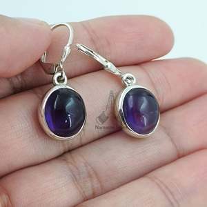 Pendientes Colgantes de Plata con Amatista Ovalada, Joyería Artesanal con Piedras Preciosas, Regalo de Oro para Ella en Navidad, San Valentín, Cumpleaños o Aniversario - Product Image 3