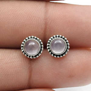 Cute Design Handmade <b>Earrings</b> In 925 Solid Sterling Silver Natural <b>Rose</b> <b>Quartz</b> Gemstone Chunky Studs Bohemian Jewelry For Girls - Product Image 3
