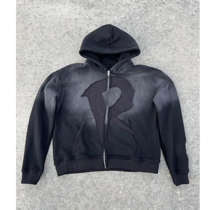 Sweat à capuche brodé personnalisé en détresse, poids lourd, lavage à l'acide, fermeture éclair avec motif araignée, délavé au soleil, taille 6XL pour l'hiver - Product Image 2