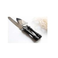 Juego de cuchillo y servidor de pastel de acero inoxidable de oro real con mango de diseñador de fregona y en relieve completo herramientas de pastel baratas reales