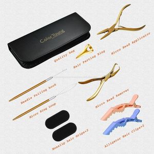 Nano Rings Hair Extension Tools Application Plier Kit Pulling Loop Tool C Type <b>Needles</b> Stainless Steel Crimper High Quality - Product Image 5