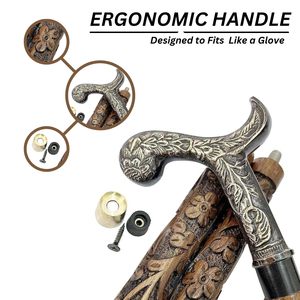 Bâton de marche en bois 36 ''manche incurvé en laiton nouveauté cadeau pour hommes femmes décoratif à collectionner support de marche pour - Product Image 4
