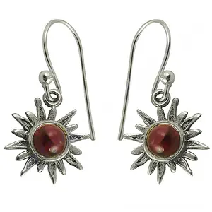 925 Gold Plated Sunburst <b>Drop</b> <b>Earrings</b> for Women Red Quartz Gemstone with Diamond and <b>Pearl</b> for Weddings and Parties - Product Image 2