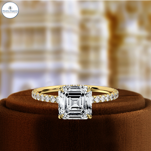 Anillo de Compromiso con Diamante Cultivado en Laboratorio de 1 Quilate, Corte Asscher, Pavé, Certificado IGI, Oro Blanco de 14k, Regalo de Aniversario para Ella, Día Especial - Product Image 1