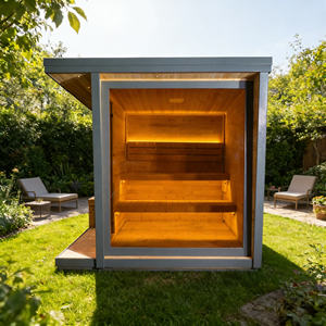 Sauna Exterior Tradicional Cuadrada de Vapor para 4-6 Personas, con Vidrio Templado Tintado Marrón, Construcción de Madera de Abeto Carbonizado - Product Image 4