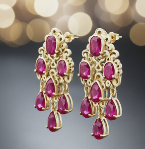 Boucles d'oreilles en pierre précieuse rubis |   Rubis de forme ovale 8x10 et de forme poire 7x10 |   Bijoux de créateur en argent sterling 925 plaqué or 18 carats |   Cadeau pour elle - Product Image 3