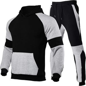 Survêtement deux pièces en coton polaire pour hommes, coupe ajustée, avec capuche, vêtements de sport athlétiques, sortie d'usine - Product Image 6