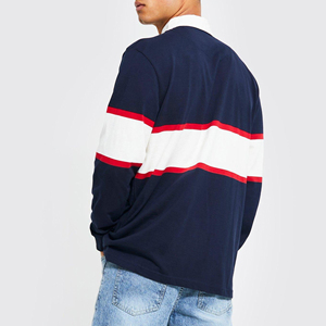 เสื้อโปโลแขนยาวสำหรับผู้ชายเสื้อโปโลลายทางสำหรับรักบี้ย้อมสีเรียบๆระบายอากาศได้ดีโลโก้ตามสั่ง - Product Image 2