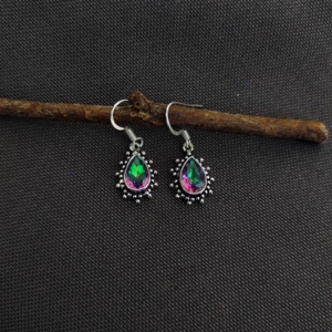 ต่างหูประดับเพชรบุษราคัมประดับลูกแพร์สไตล์โบฮีเมียนทองเหลืองชุบทองทำมือสำหรับสตรีหมั้น - Product Image 2