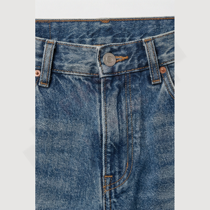 Jeans en denim pour homme de qualité supérieure, coupe décontractée, patchwork vintage, taille mi-haute, coupe droite, bouton, pantalon d'hiver, effet usé moyen - Product Image 4