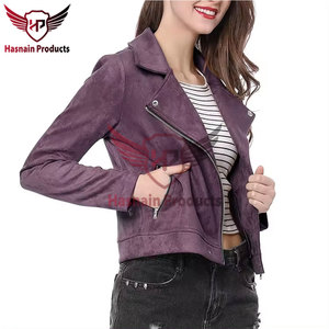 Nouveau design de veste en faux daim pour femmes avec manteau court d'automne à franges solides avec remplissage en coton beau manteau de dames à revers de moto - Product Image 2