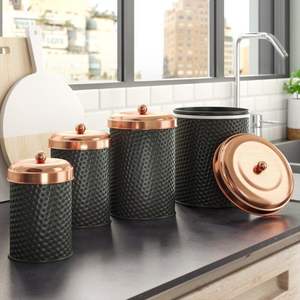 Textured Copper Canister Set With Unique Finished And <b>Vintage</b> Look Offering Functional Storage And Decorative Value - Product Image 6