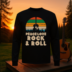 T-shirt hippie à manches longues, style rétro des années 80, avec motif guitare Peace Love Rock N Roll, style vintage promotionnel - Product Image 3