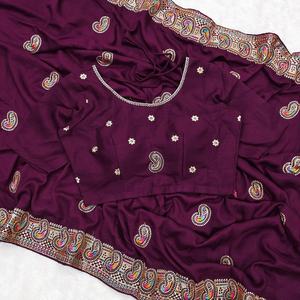 Sari Indio Elegante para Fiesta, Listo para Usar, con Trabajo de Zari Pesado, Seda Nupcial, el Más Vendido al por Mayor - Product Image 1