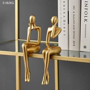 Juego de 3 estatuas de pensador de metal para decoración del hogar escultura abstracta de aluminio para oficina estudio sala de estar arte dama cara máscara Fi - Product Image 3