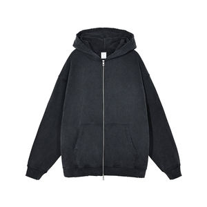 Vente en gros de sweats à capuche zippés pour hommes, de haute qualité, rétro, effet usé, en molleton épais 100% coton, imprimé, écologique - Product Image 1