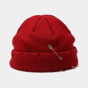 Gorro de Punto Acrílico Suave de Alta Calidad, Estilo Urbano Atrevido, Diseño Jacquard de Color Sólido, Puño Doblado, Estilo Informal para Negocios - Product Image 5