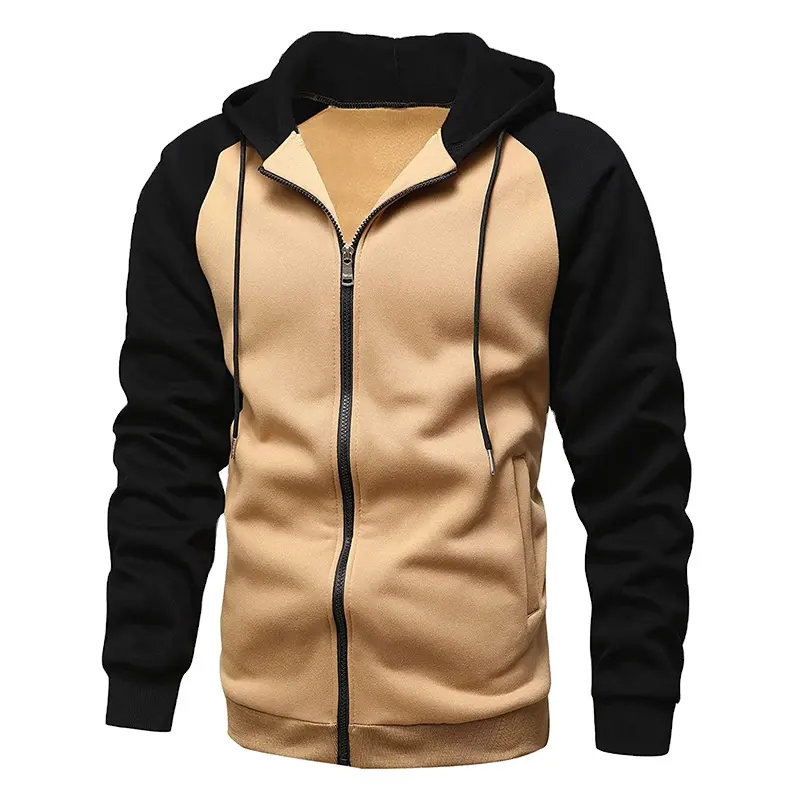 High Quality Comfortable Solid Color Splice Men's Color Matching Fashion Sleeved Hoodie Men's Casual Blazer