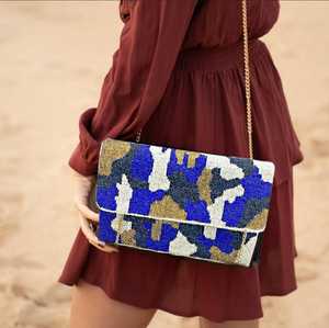 Luxury Royal Blue Camo <b>Beaded</b> <b>Handbag</b> Crossbody Chained Clutch Evening Party Fashionable Crystal Rhinestone Envelope Pattern Bag - Product Image 2