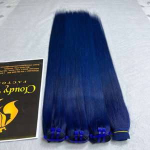 ผมต่อแบบกระดูกผมมนุษย์ธรรมชาติผมตรงสีฟ้าคุณภาพระดับพรีเมียม - Product Image 2