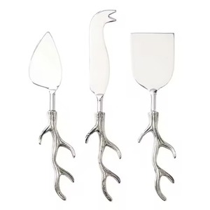 Juego de cuchillo para queso y espátula para mantequilla en acero inoxidable con mango de diseño de hoja perfecto para eventos y comedor - Product Image 1