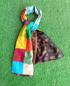 vintage silk kantha patchwork <b>ladies</b> stole vintage kantha muffler assorted color 45x180 cm <b>scarves</b> fine stich silk neck <b>scarf</b> - Product Image 4