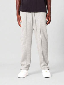 Pantalones de chándal gris brezo para hombre, pantalones lavados con costura central, Joggers de lana de peso pesado, pierna recta, ajuste relajado, ropa de calle mínima - Product Image 4