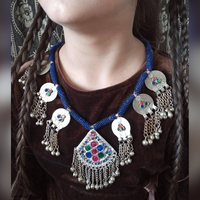 Collier choker tribal afghan Kuchi vintage, fait main, avec pendentif en pièces de monnaie multicolores, taille réglable, pour mariage et usage quotidien