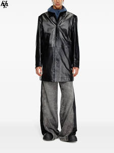 แจ็กเก็ตหนังขนสัตว์แบบมีซิปมีกระเป๋าปิดลึกผ้าย้อมสีเรียบมีสไตล์ทันสมัยบริการ OEM ของผู้ชาย - Product Image 2