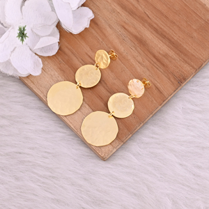 Boucles d'oreilles pendantes classiques et tendance en laiton plaqué or jaune, de haute qualité, faites à la main, pour femmes, pour mariage - Product Image 3