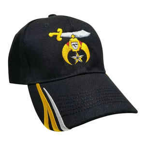 Shriners Mens Hip Hop Custom Embroidery <b>Baseball</b> <b>Cap</b> Sporty Masonic Regalia <b>Black</b> Sphinx Crescent Scimitar Design Dobby Style - Product Image 1