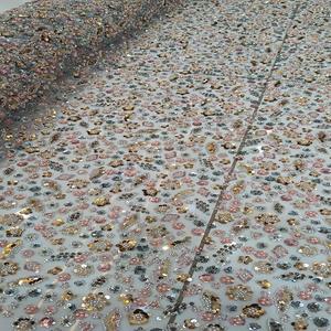 100% polyester tissu pour robes de mariée perles de couture brodées à la main maille tissé motif trame tricoté pour chemises importées - Product Image 3