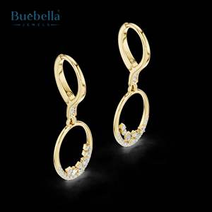 Elegante pendiente recto redondo y baguette con diamantes redondos y corte baguette Pendientes de plata esterlina 925 - Product Image 3