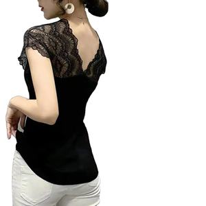 Camiseta de Verano para Mujer, Cuello Redondo, Diseño Sólido, Ecológica, Antiarrugas, Estilo Japonés, Negra, Tallas S-3XL, Tejido Elástico, Manga Corta, Oficina - Product Image 2