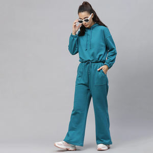 Trajes de 2 piezas de estilo liso para mujer, sudadera de algodón y poliéster, pantalones de chándal, conjuntos de chándal transpirables - Product Image 1