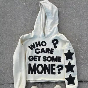 Sudadera con capucha de lana de algodón 500GSM de peso pesado personalizable para hombre con estampado de diseño de diamantes de imitación de alta calidad para la temporada de invierno - Product Image 3