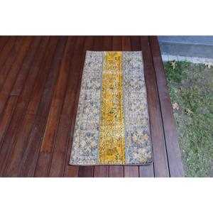 Vintage Turkish Rug 1.7x3.6 ft, <b>Yellow</b> Bordered <b>Wool</b> Rug - Product Image 4