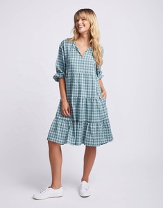 2026 Stylish Boho-inspired <b>A</b>-<b>line</b> Silhouette V-neck Plaid <b>Pattern</b> Knee-length Blouse Featuring Curved Front Yoke Soft Gathering - Product Image 4
