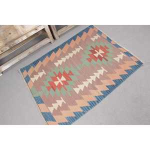 Tapis Kilim vintage 2,8 x 3,5 pieds, tapis turc, tapis en laine bleu à motifs floraux - Product Image 3