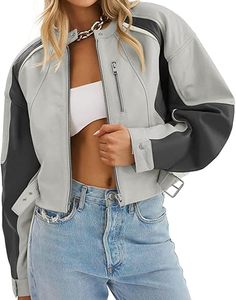 Veste en similicuir souple pour femme, style streetwear tendance, de haute qualité, respirante, coupe confortable, logo frontal, hiver, couleur unie - Product Image 1