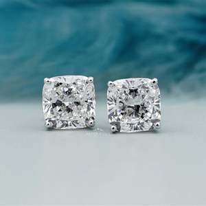 Boucles d'oreilles clous en diamant taille coussin certifiées IGI, motif géométrique en or blanc, pour fiançailles et mariage, or rose, or jaune, perle d'or - Product Image 1