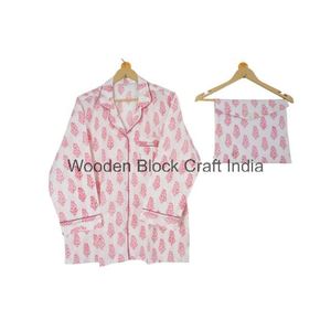 Magnifique ensemble de pyjama en coton 100% vintage à impression numérique, boutonné, séchage rapide, respirant, pour la nuit, robe d'été faite à la main - Product Image 3