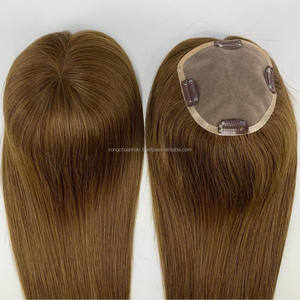 24 pulgadas gris Clipless Top Base de seda Remy Natural Mono Hair Toppers mujeres europeo 100% cabello humano cierre comercio estilo rizado - Product Image 1