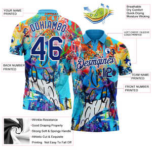 เสื้อโปโลกอล์ฟประสิทธิภาพ3D ลายกราฟฟิตีแบบสั่งทำปักโลโก้และชื่อทีมดีไซน์ล่าสุด - Product Image 3