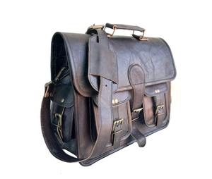 Maletín de moda Vintage marrón hecho a mano, bolso de mensajero para hombre, Unisex, grande, de cuero genuino, para ordenador portátil, bolsas de viaje deportivas - Product Image 3