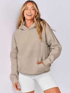 Sudadera con capucha de lana de gran tamaño para mujer de primera calidad, suéter de manga larga con bolsillos, ropa de otoño con corte corto - Product Image 3