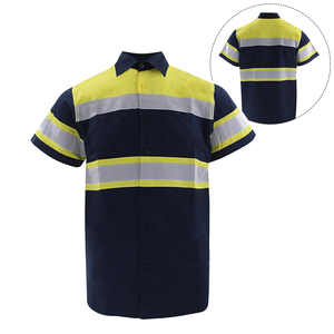 Vente en gros de polos personnalisés Vêtements de sécurité à manches courtes Col contrasté Bandes réfléchissantes haute visibilité Patchwork T-shirts pour hommes - Product Image 3